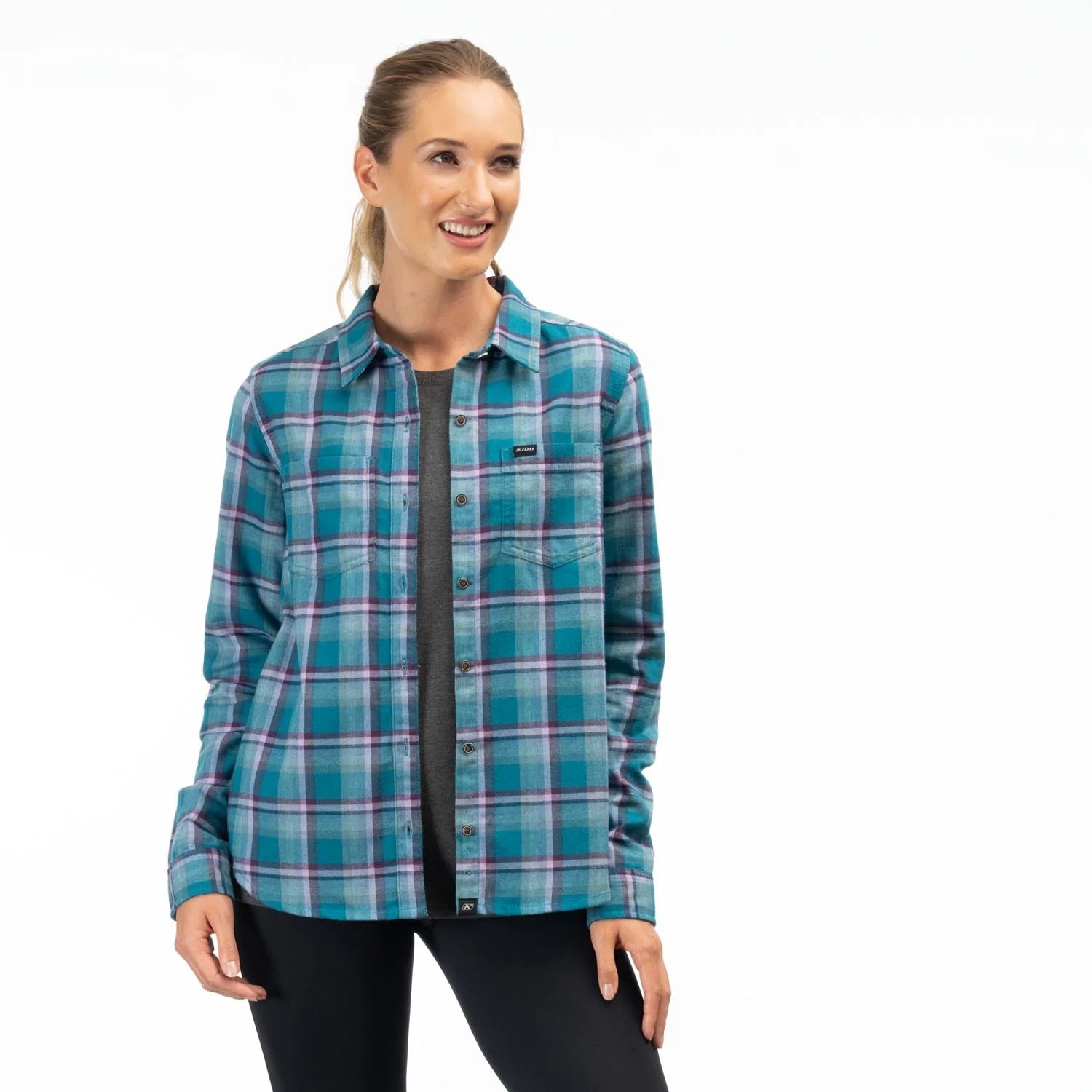 Klim Women's Sunlight Trail Midweight Flannel Shirt MD Deep Lagoon Raspberry Radiance