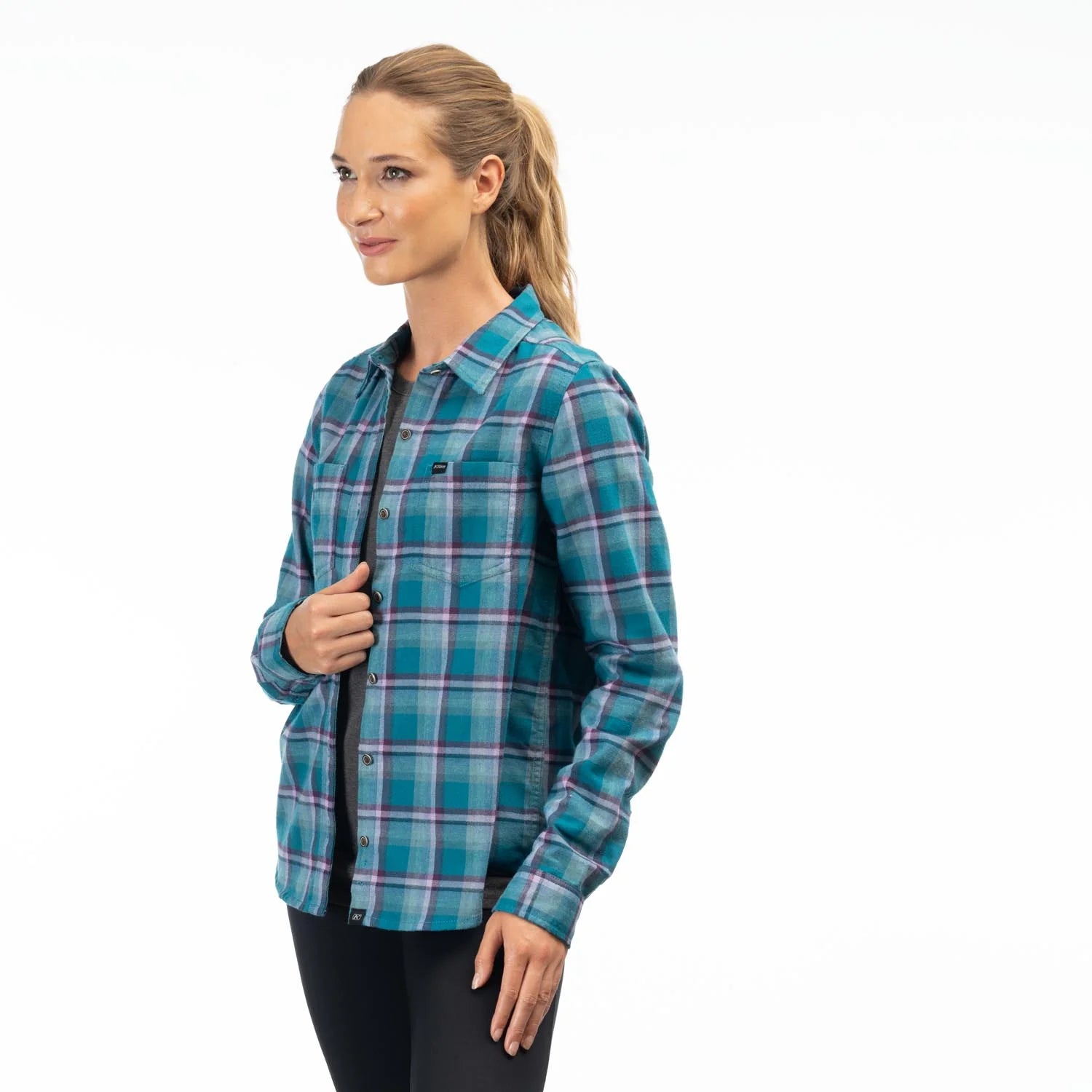 Klim Women's Sunlight Trail Midweight Flannel Shirt MD Deep Lagoon Raspberry Radiance