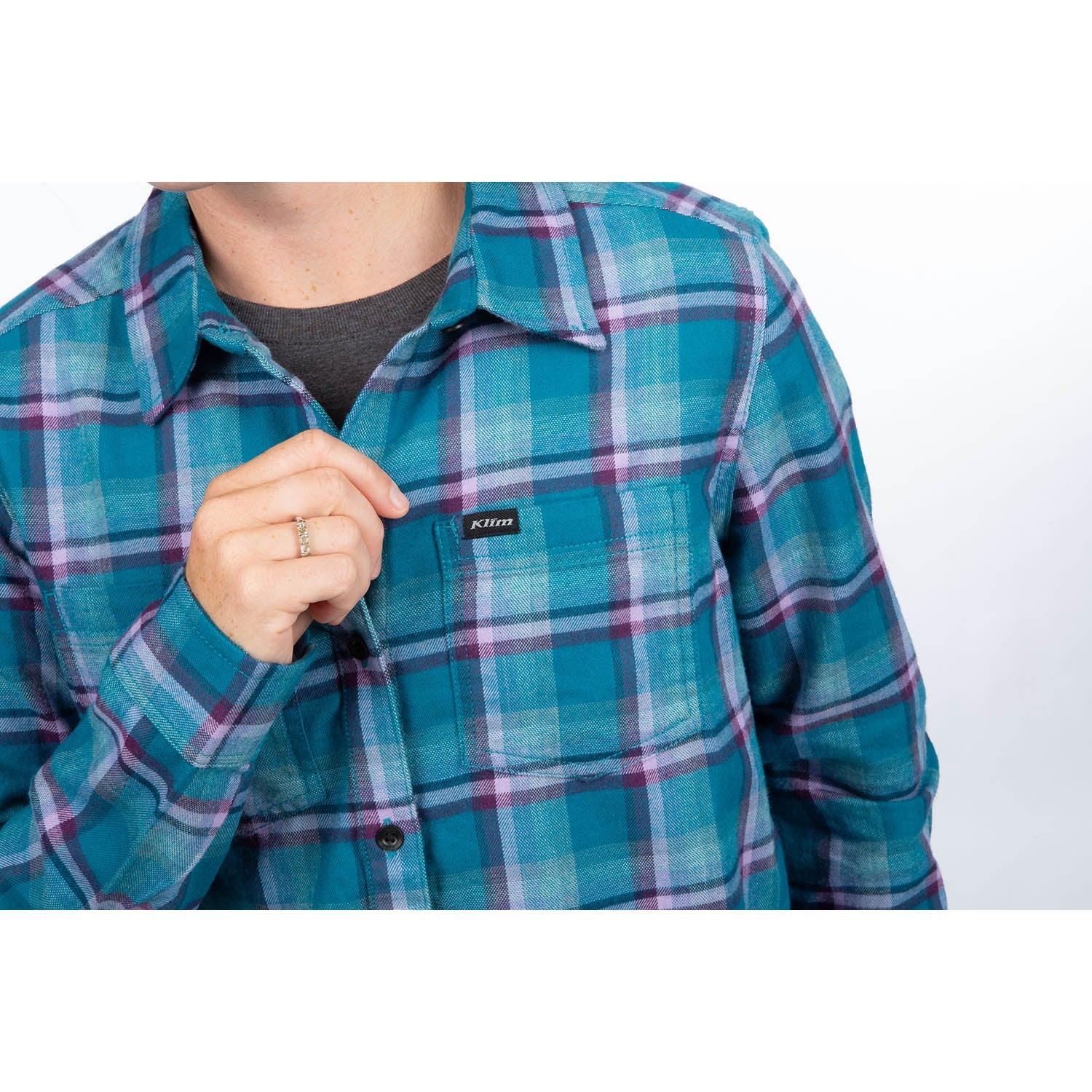 Klim Women's Sunlight Trail Midweight Flannel Shirt MD Deep Lagoon Raspberry Radiance