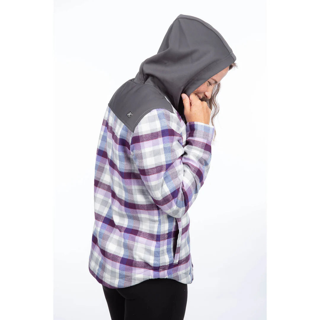 Klim Women's Big Sky Fleece Lined Flannel Hoodie MD Lavender Heist - Asphalt