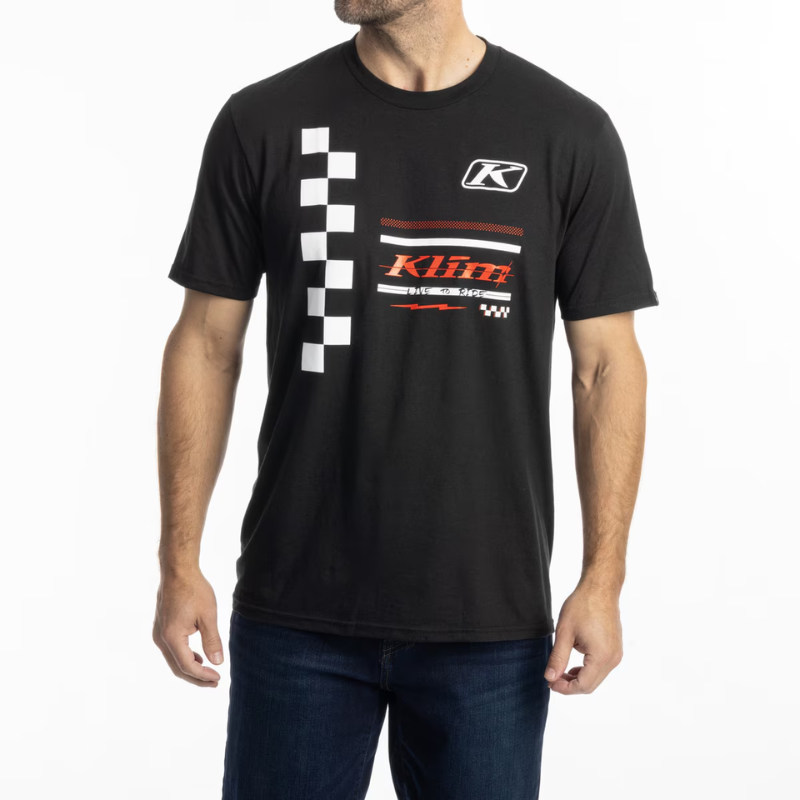 Klim T-Shirt Checkered Flag Tri-Blend Tee Black White