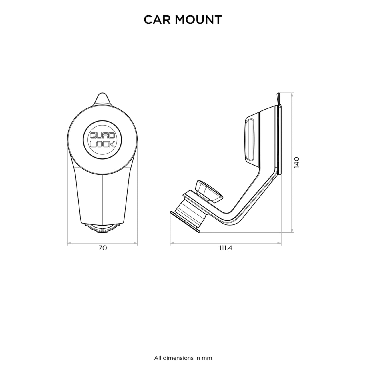 Quad Lock Car Mount Suction Windscreen / Dash Mount